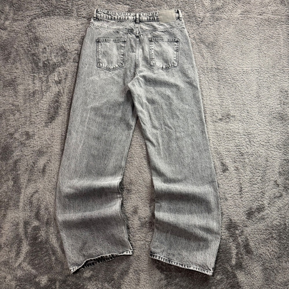 Zara Womens Wide Leg High Rise Jeans Faded Black Acid Wash Size 8 Relaxed Denim